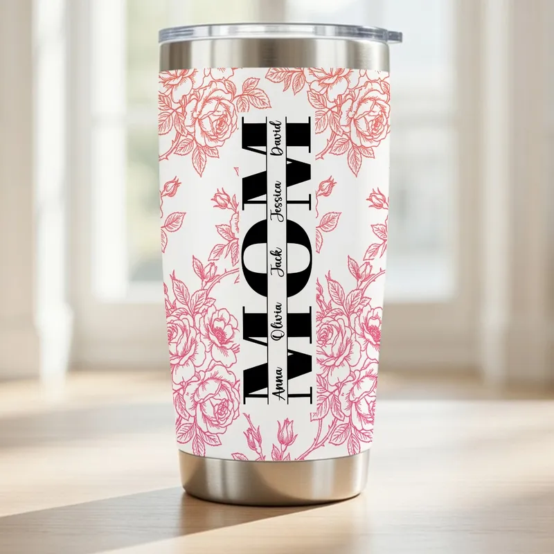 Personalized Floral Mom Stainless Tumbler 20oz Mother's Day Gift - 1