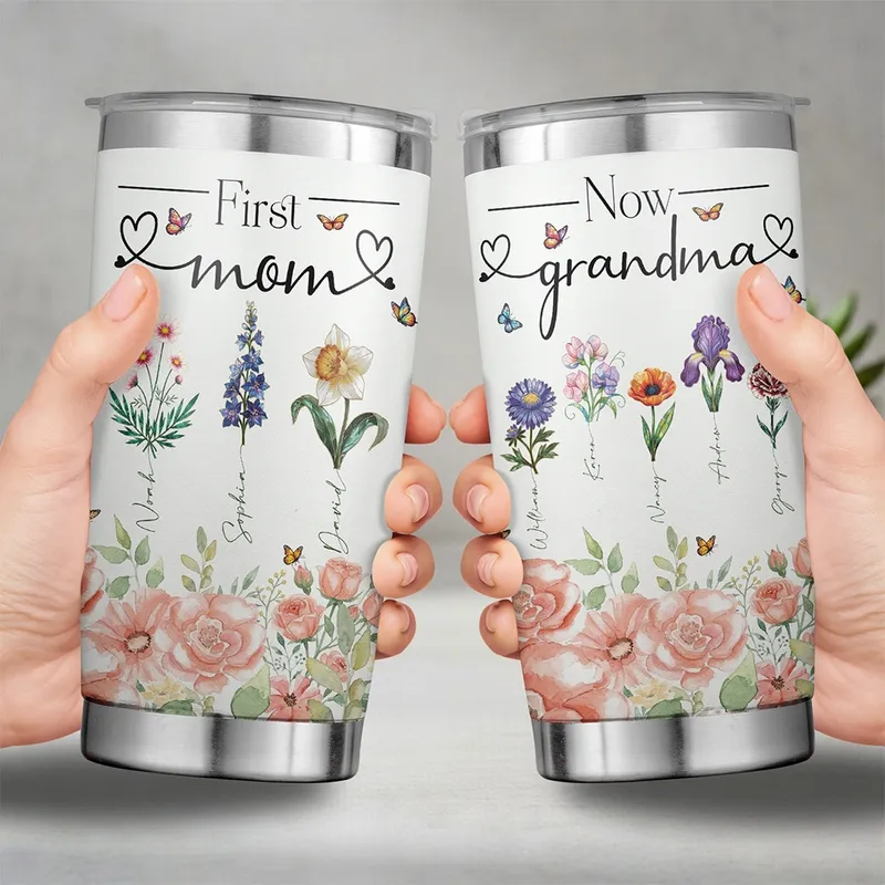 Personalized Birth Month Flower Stainless Tumbler 20oz Mother's Day Gift - 1