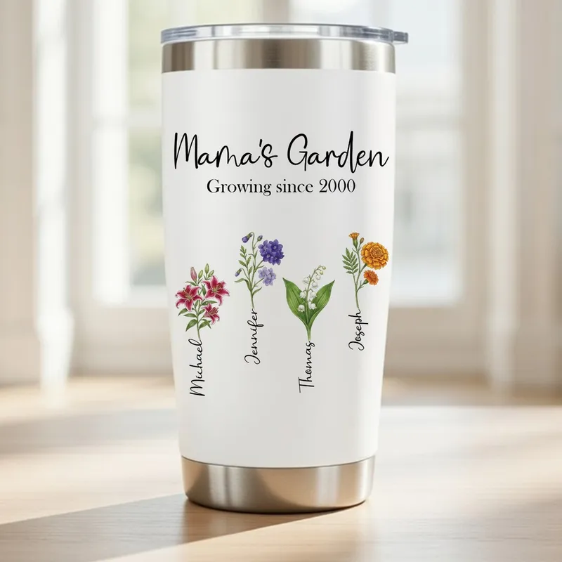 Personalized Mama's Garden Stainless Tumbler 20oz Mother's Day Gift - 1