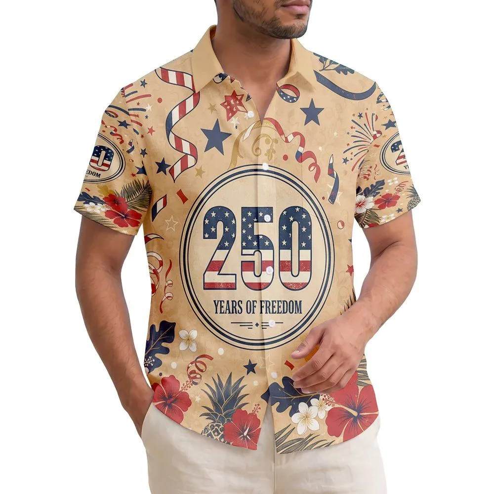 250 Years of Freedom Emblem - USA 250th Anniversary Patriotic Tropical 1776-2026 Independence Day Hawaiian Shirt - 1