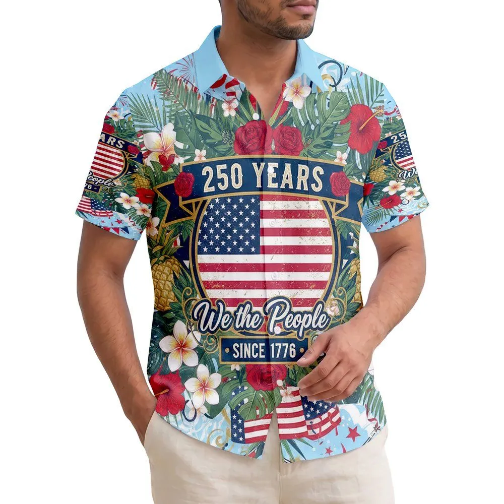 Distressed American Flag 250 Years We The People 1776 - USA 250th Anniversary Patriotic Hawaiian Shirt - 1