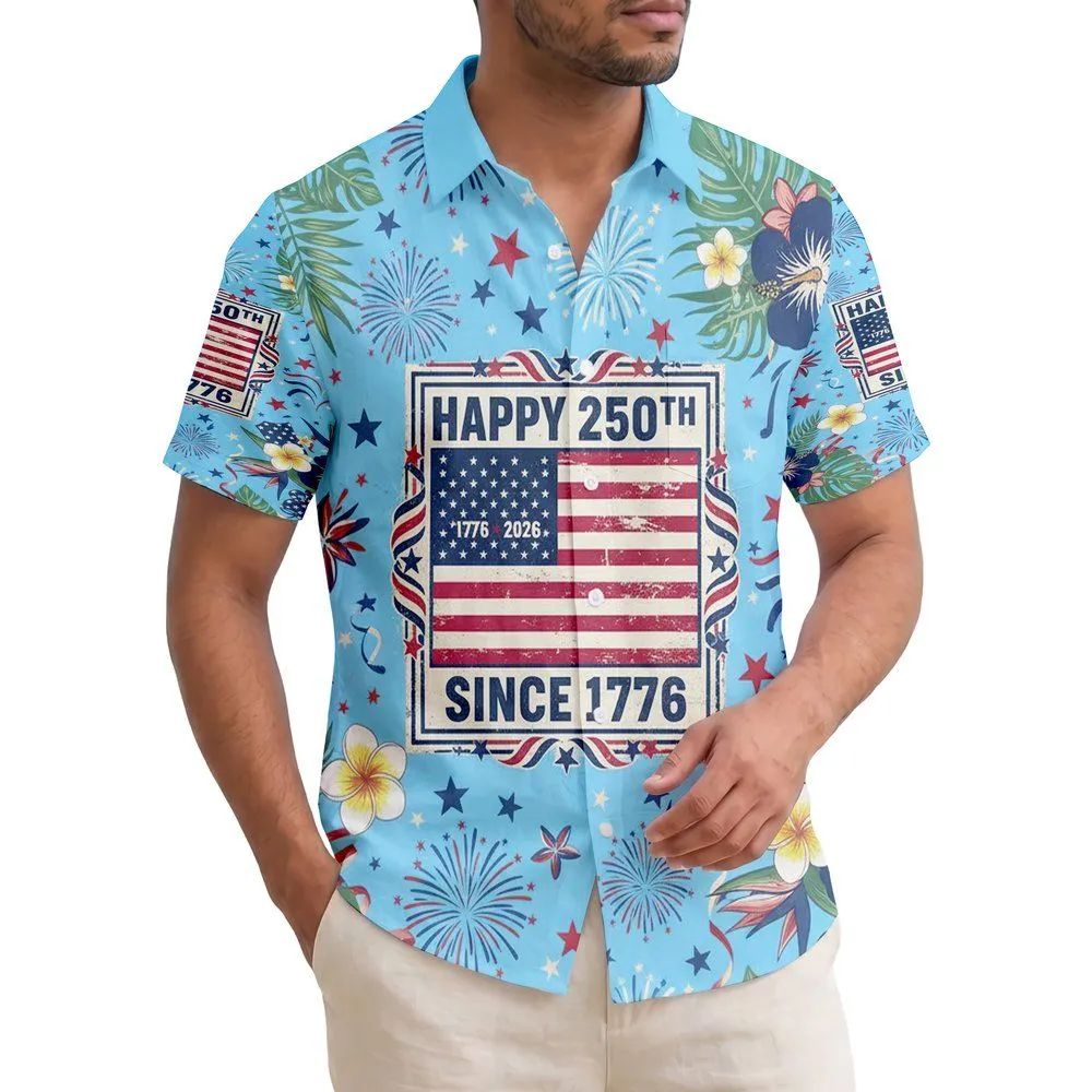Distressed American Flag 1776-2026 Tropical - USA 250th Anniversary Independence Day Hawaiian Shirt - 1