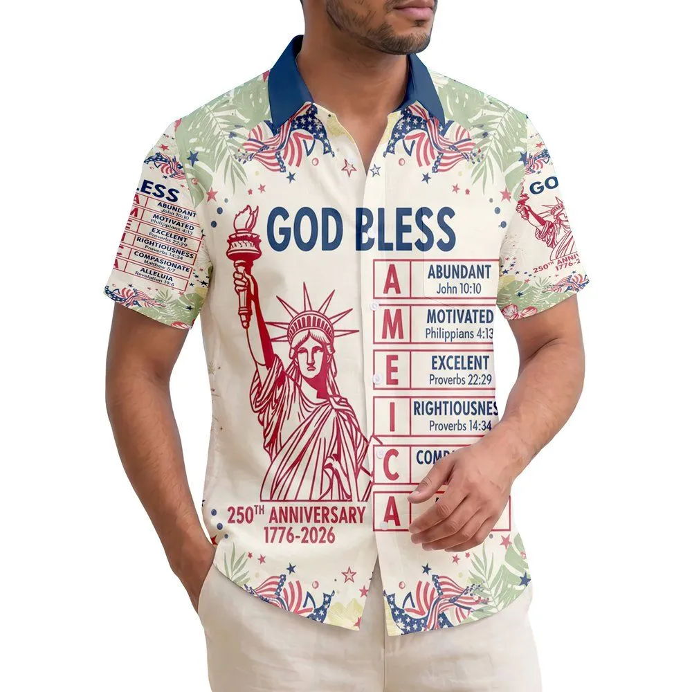 Statue of Liberty God Bless America 1776-2026 - USA 250th Anniversary Patriotic. Hawaiian Shirt - 1