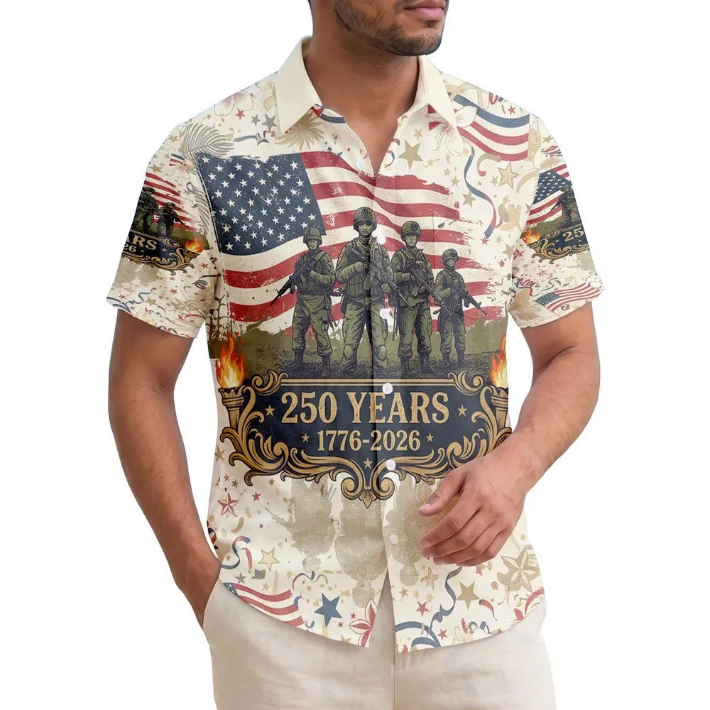Modern Soldiers 1776-2026 Flag - USA 250 Years of Freedom Patriotic Independence Day Hawaiian Shirt - 1