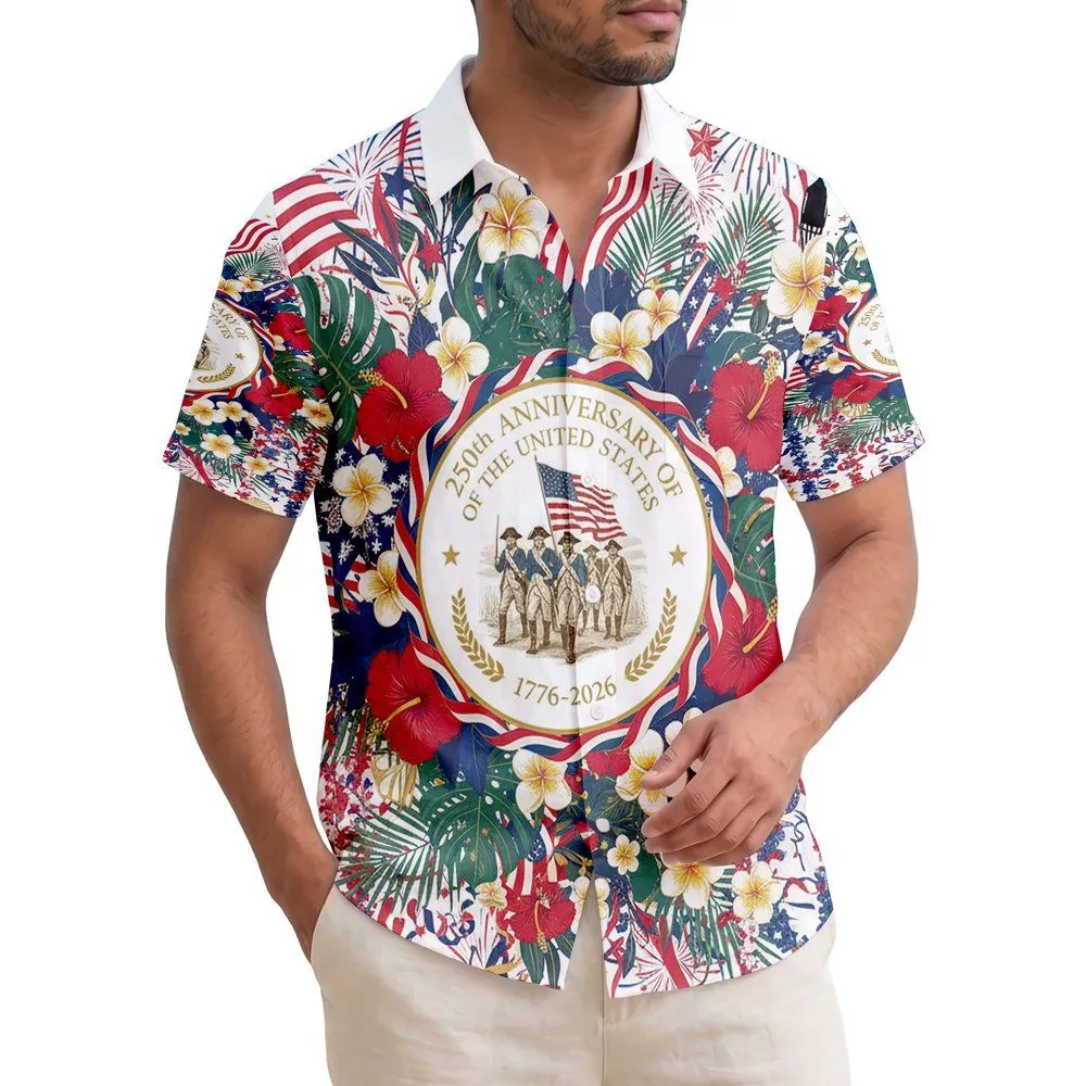 Colonial Soldiers American Flag 1776-2026 - USA 250th Anniversary Independence Day Hawaiian Shirt - 1