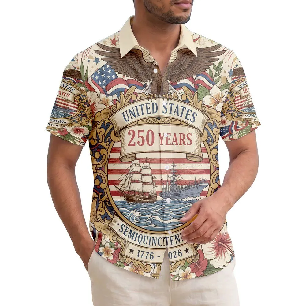 Bald Eagle Flag Tall Ship 1776-2026 - USA 250th Anniversary Independence Day Gift for Dad Hawaiian Shirt - 1