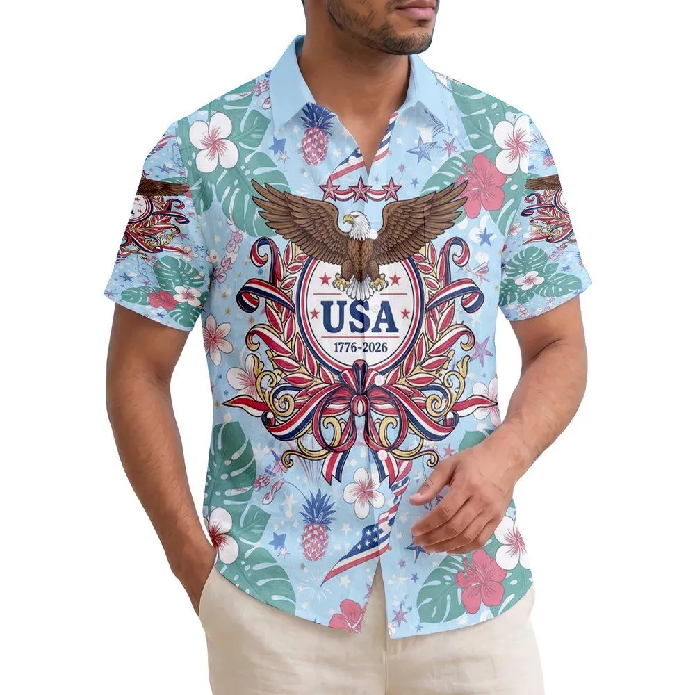 Bald Eagle American Flag 1776-2026 - USA 250th Anniversary Independence Day Tropical Hawaiian Shirt - 1