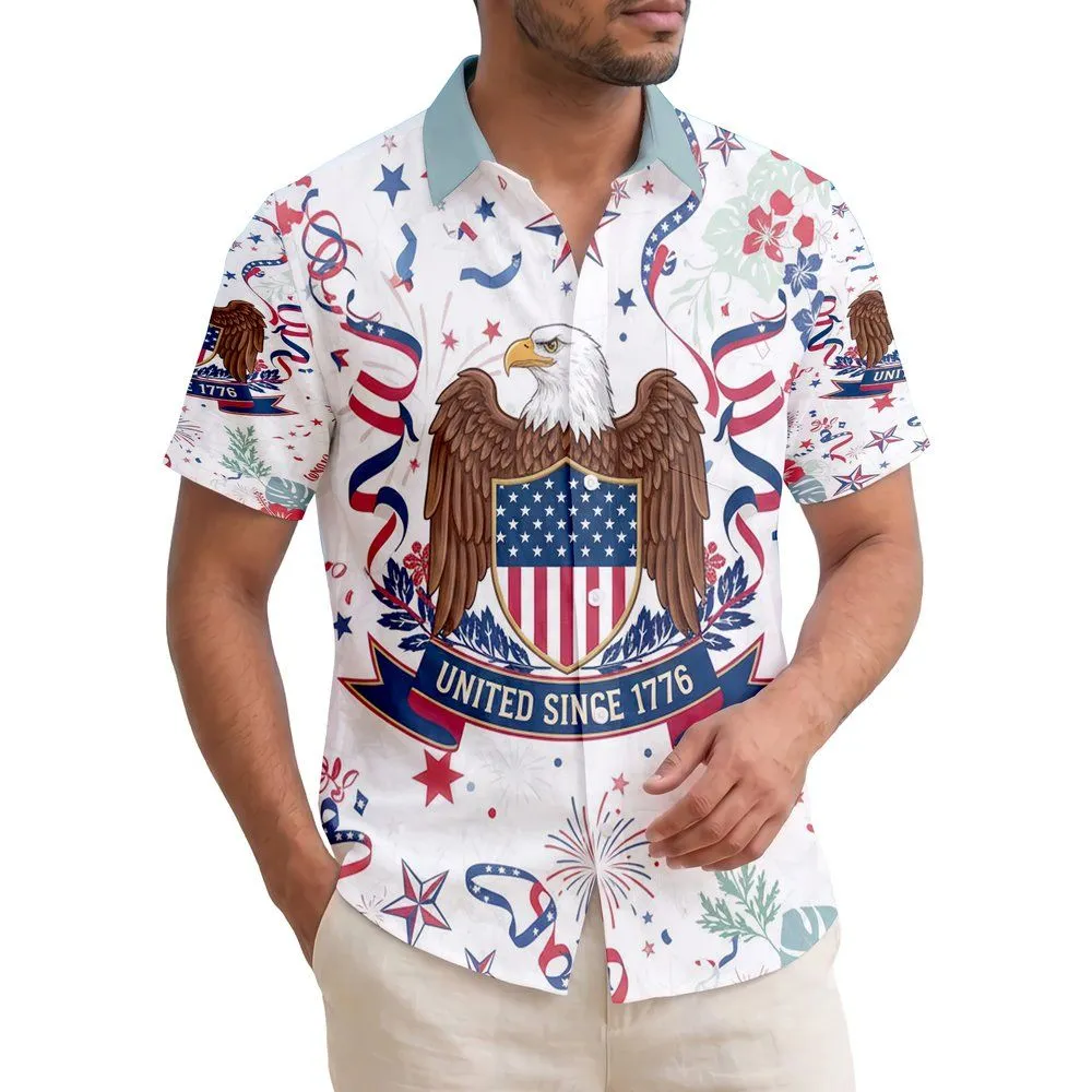 Bald Eagle American Flag 1776-2026 - USA 250th Anniversary Patriotic Tropical Design Hawaiian Shirt - 1