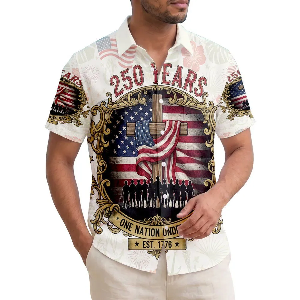 Cross American Flag Soldiers 1776 - USA 250th Anniversary Independence Day Tropical Hawaiian Shirt - 1