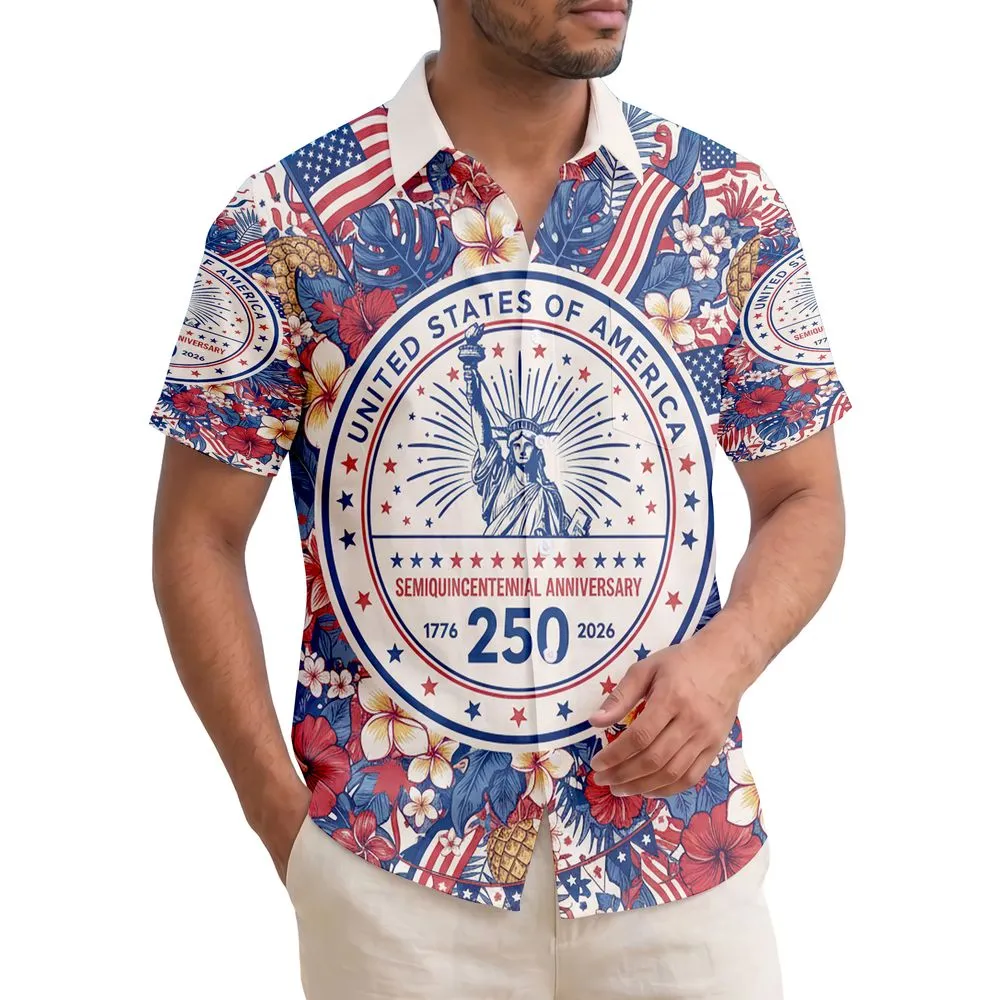 Statue of Liberty Emblem Patriotic Tropical - USA 250th Anniversary 1776-2026 Hawaiian Shirt - 1
