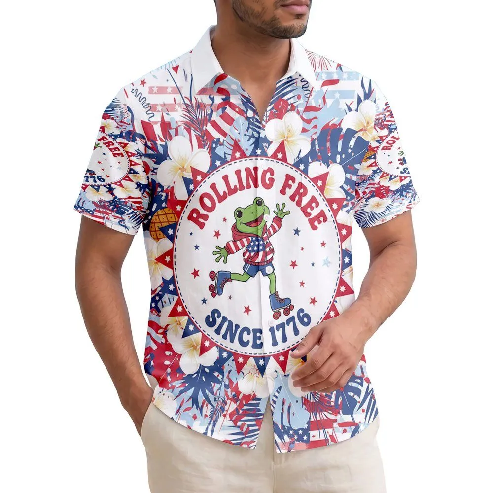 Frog Roller Skates 1776 Tropical Background - USA 250th Anniversary Liberty Day Gift Hawaiian Shirt - 1