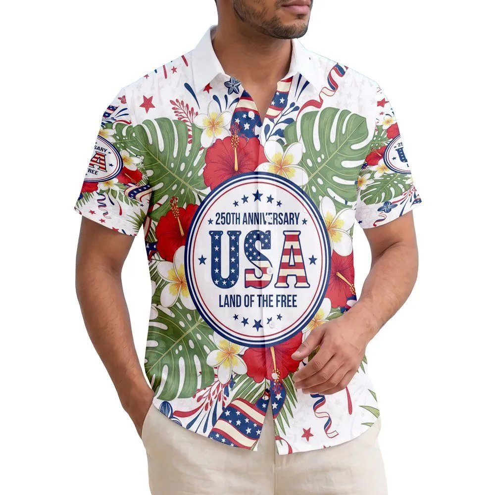 Patriotic Tropical USA Land of the Free 250th Anniversary Independence Day Hawaiian Shirt - 1