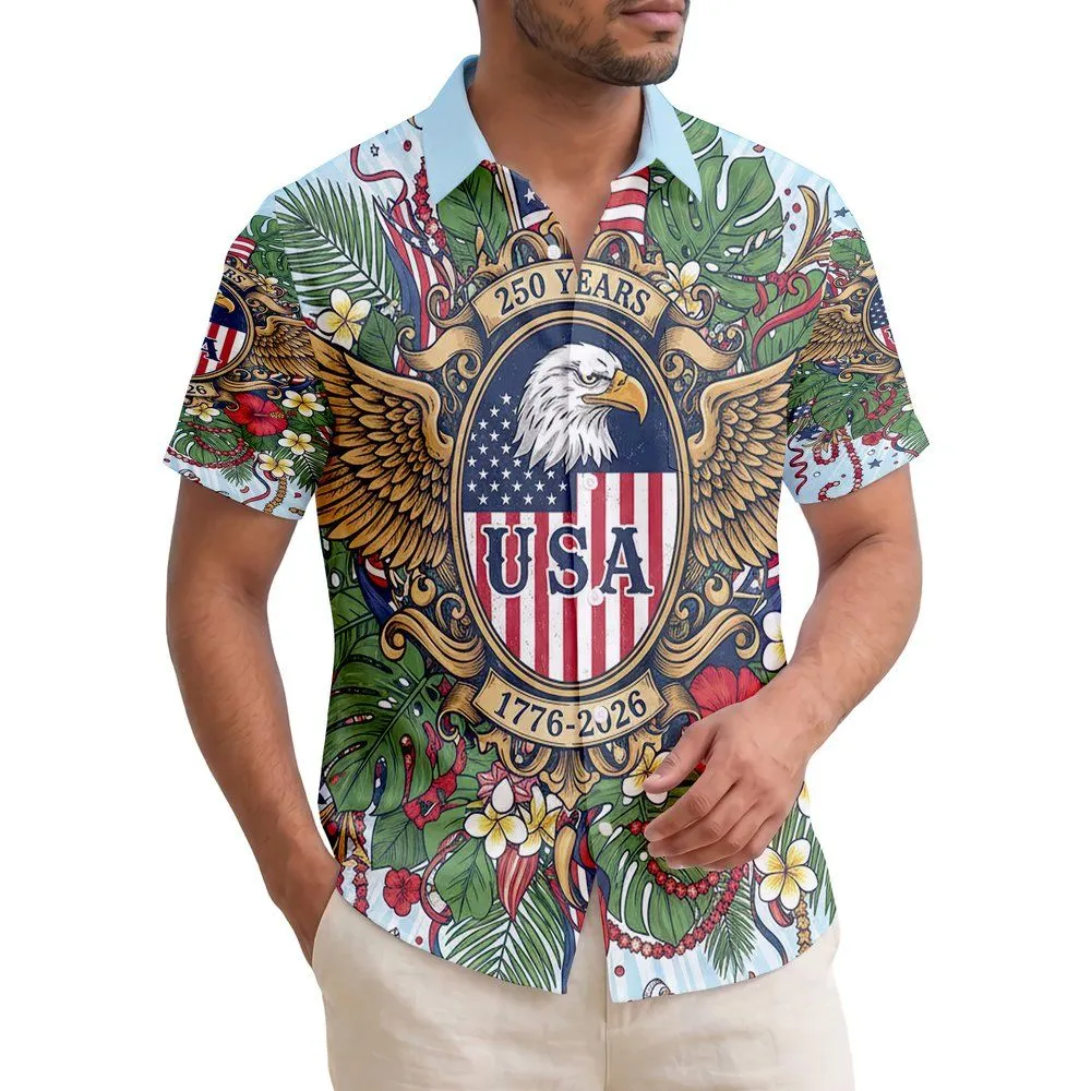 Bald Eagle American Flag 1776-2026 - USA 250th Anniversary Independence Day Gift for Veterans Hawaiian Shirt - 1