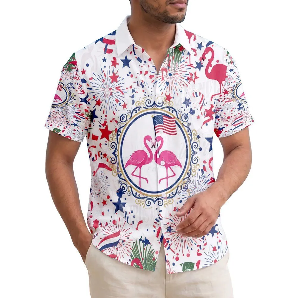 Pink Flamingo American Flag 1776-2026 - USA 250th Anniversary Patriotic Hawaiian Shirt - 1