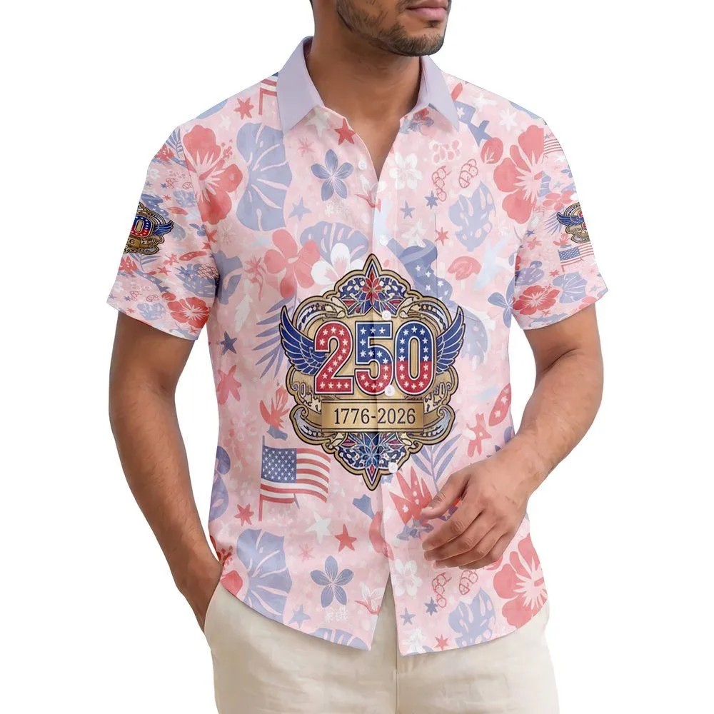 Patriotic Tropical 250 Numeral Badge 1776-2026 - USA 250th Anniversary Freedom Hawaiian Shirt - 1