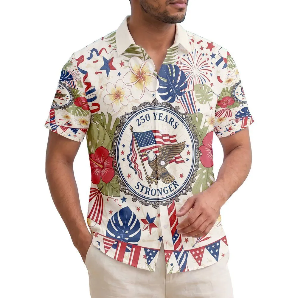 Bald Eagle American Flag 1776-2026 - USA 250th Anniversary Patriotic Tropical Floral Hawaiian Shirt - 1