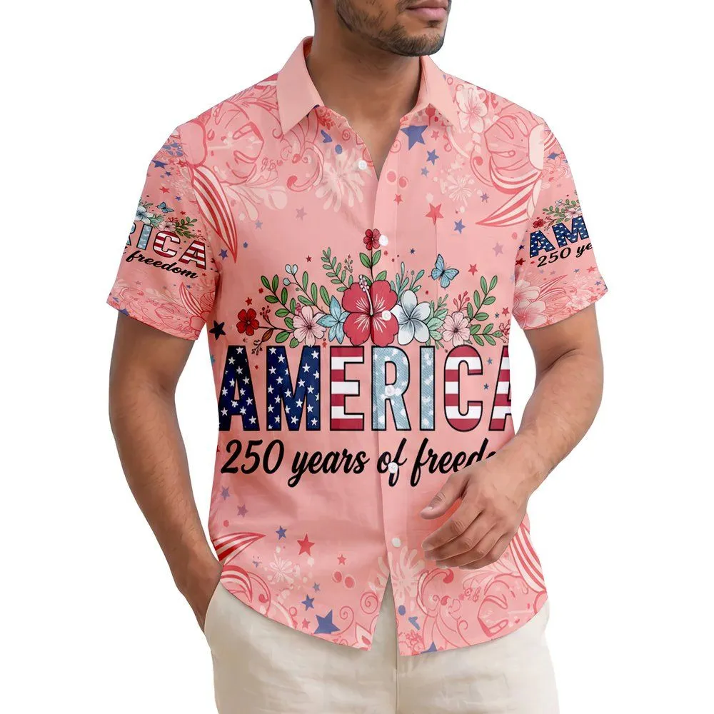 America Letters 250 Freedom Script Tropical Patriotic - USA 250th Anniversary Independence Day Hawaiian Shirt - 1