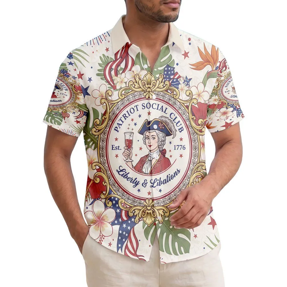 Liberty & Libations 1776 Colonial Woman - USA 250th Anniversary Independence Day Men's Hawaiian Shirt - 1