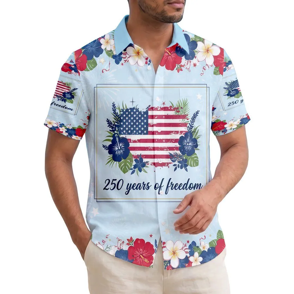 USA Flag Floral 250 Years of Freedom - USA 250th Anniversary Independence Day Hawaiian Shirt - 1