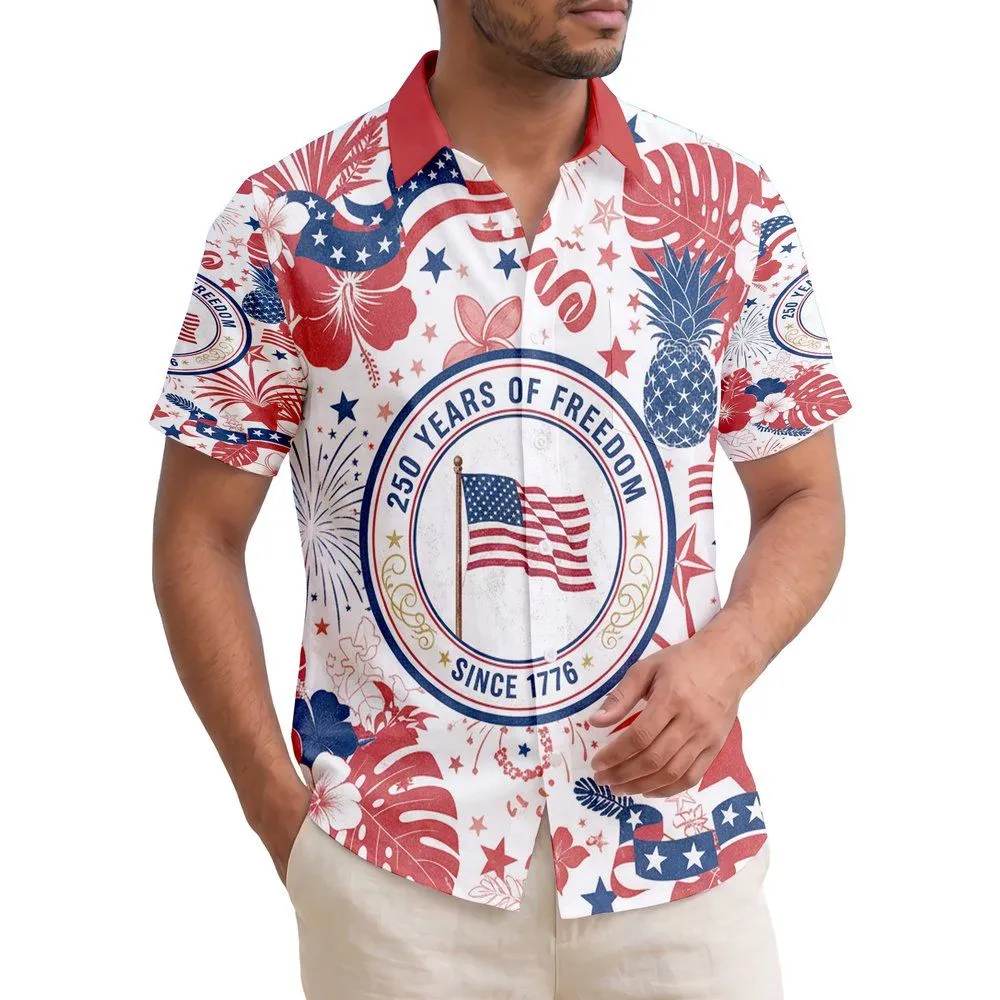 American Flag 250 Years Freedom 1776 Tropical - USA 250th Anniversary Independence Day Hawaiian Shirt - 1