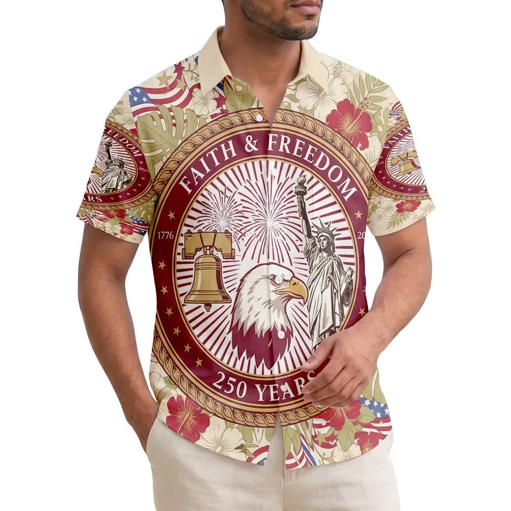 Bald Eagle Liberty Bell 1776-2026 American Flag Tropical - USA 250th Anniversary Freedom Hawaiian Shirt - 1