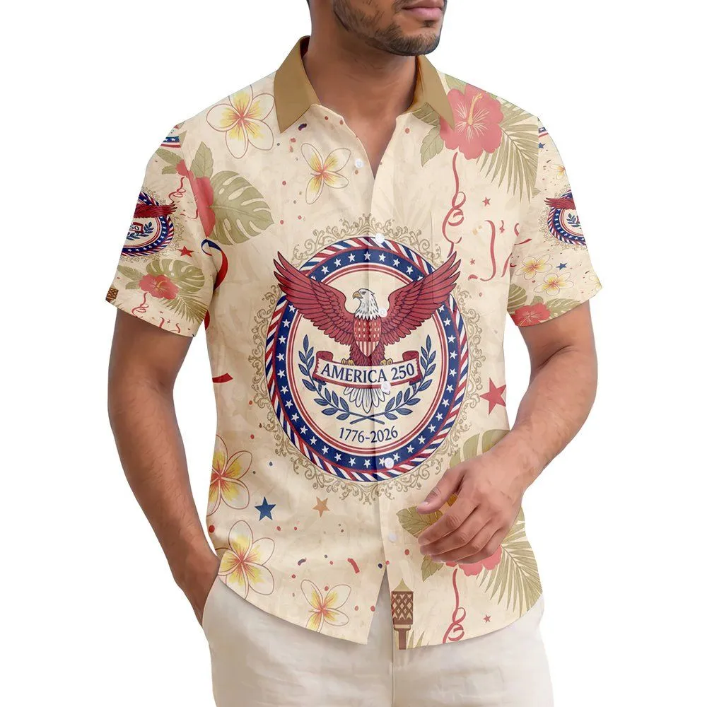 Bald Eagle 1776-2026 Tropical Floral - USA 250th Anniversary Independence Day Hawaiian Shirt - 1