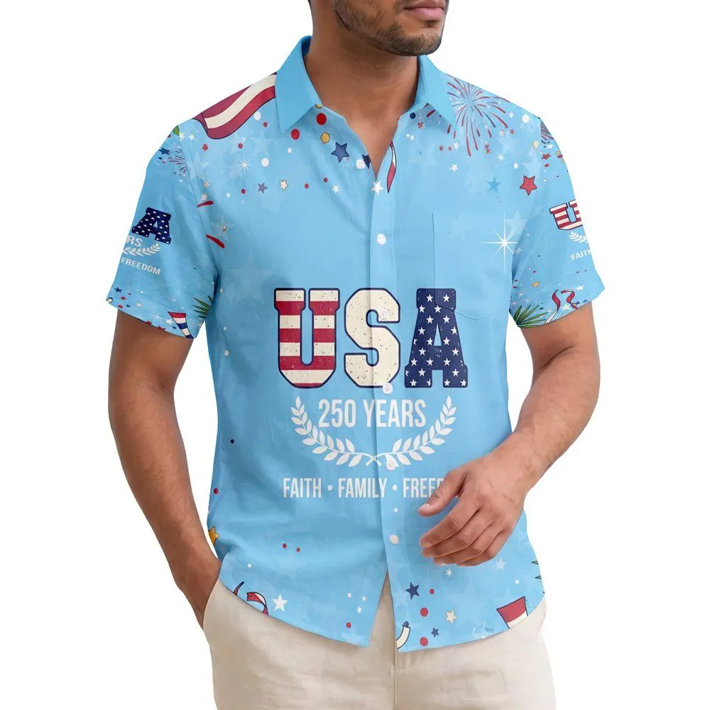 USA 250 Years Faith Family Freedom Emblem Tropical Patriotic - USA 250th Anniversary Hawaiian Shirt - 1