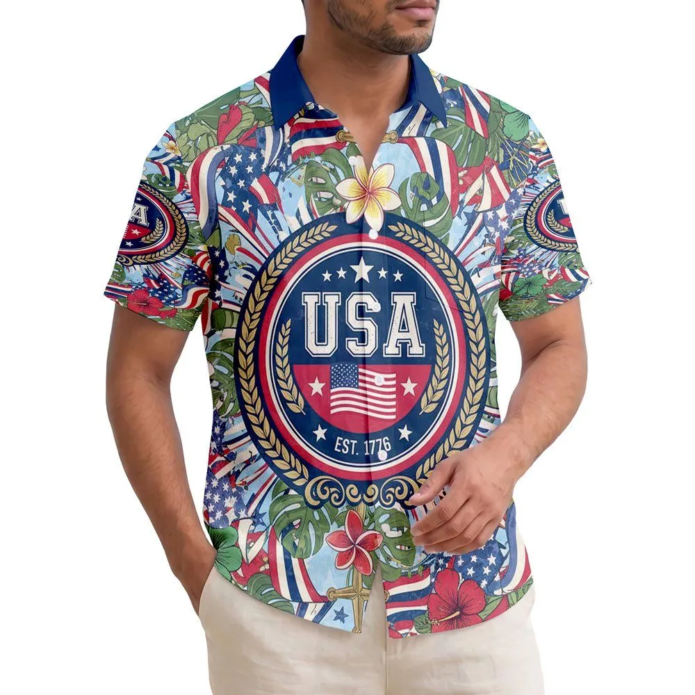 Patriotic Tropical USA Flag 1776 Seal - USA 250th Anniversary Freedom Legacy Hawaiian Shirt - 1