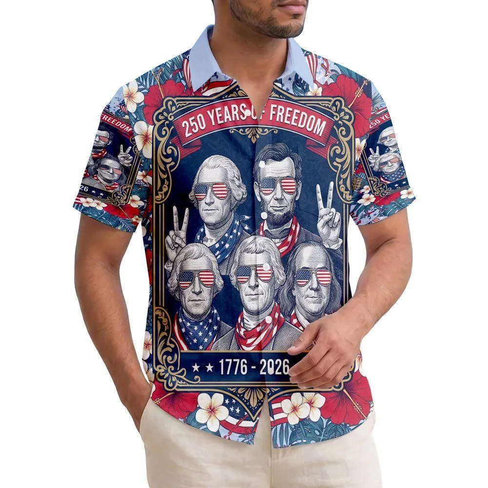 Washington Lincoln Jefferson Franklin Sunglasses - USA 250 Years of Freedom 1776-2026 Hawaiian Shirt - 1