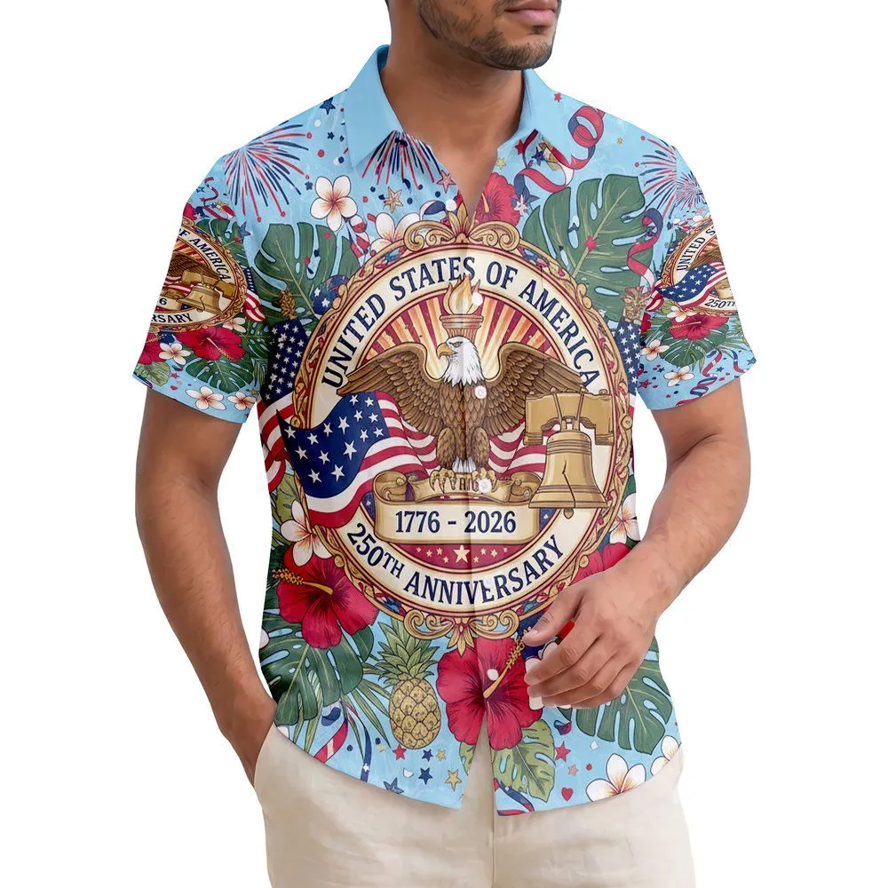Bald Eagle American Flag Liberty Bell 1776 - USA 250th Anniversary Freedom Hawaiian Shirt - 1