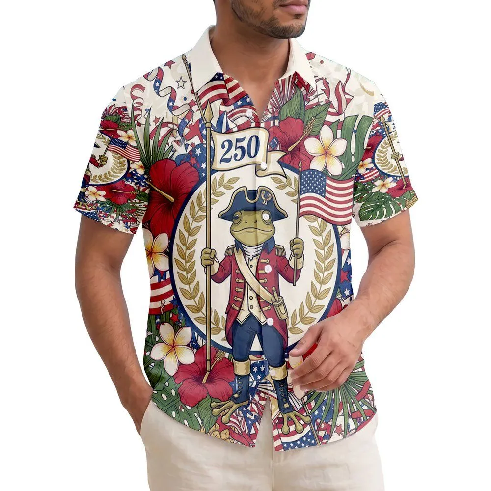 Colonial Frog Flag 1776-2026 - USA 250th Anniversary Patriotic Tropical Party Hawaiian Shirt - 1