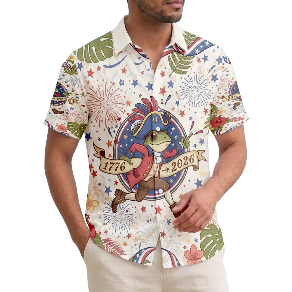 Funny Frog Colonial Soldier 1776 Banner - USA 250th Anniversary Celebration Hawaiian Shirt - 1