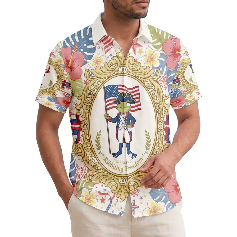 Funny Frog Colonial Soldier Flag - USA 250 Years of Freedom Independence Day 1776 Hawaiian Shirt - 1