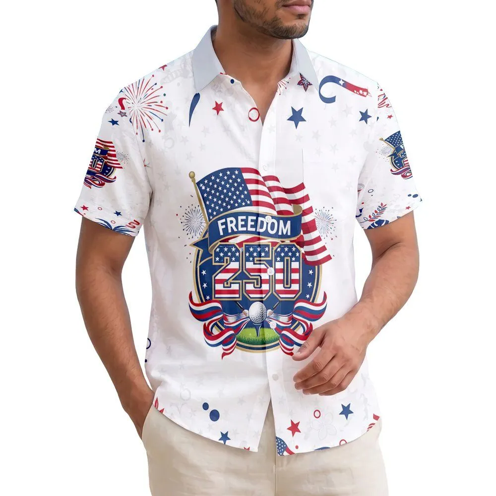 Golf Freedom 250 Emblem - USA 250th Anniversary Independence Day Tropical 1776-2026 Flag Hawaiian Shirt - 1