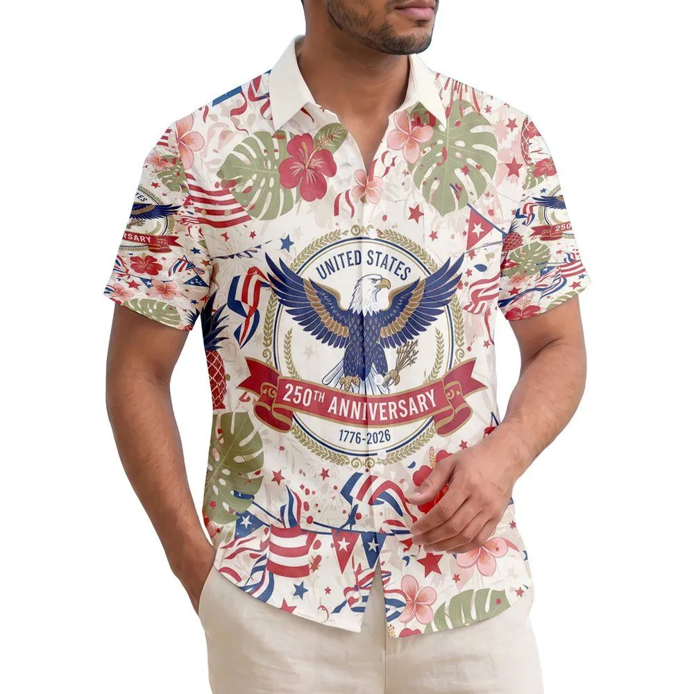 Bald Eagle American Flag 1776-2026 Tropical - USA 250th Anniversary Independence Day Hawaiian Shirt - 1