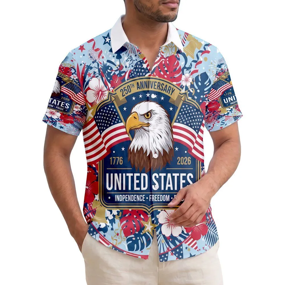 Bald Eagle American Flag 1776-2026 - USA 250th Anniversary Independence Day Patriotic Hawaiian Hawaiian Shirt - 1