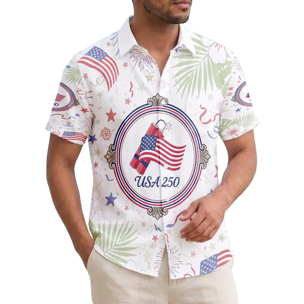 Firecracker American Flag 1776-2026 - USA 250th Anniversary Independence Day Patriotic Hawaiian Hawaiian Shirt - 1