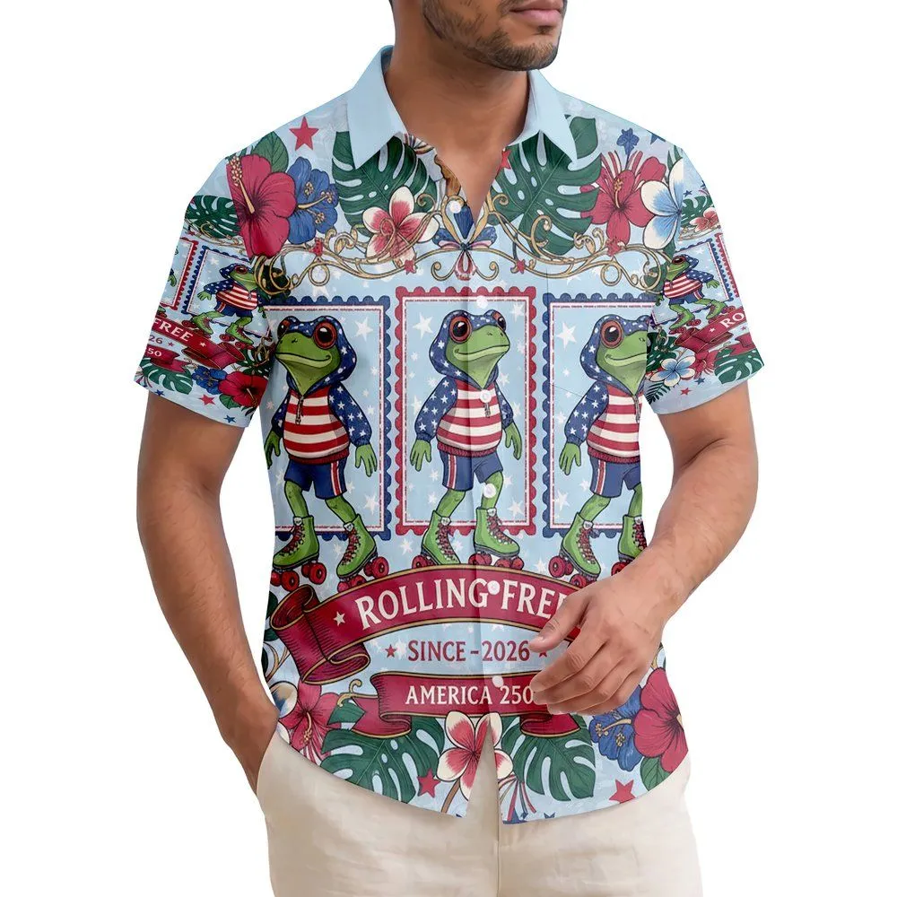 Patriotic Frogs Roller Skating American Flag - USA 250th Anniversary 1776-2026 Hawaiian Shirt - 1
