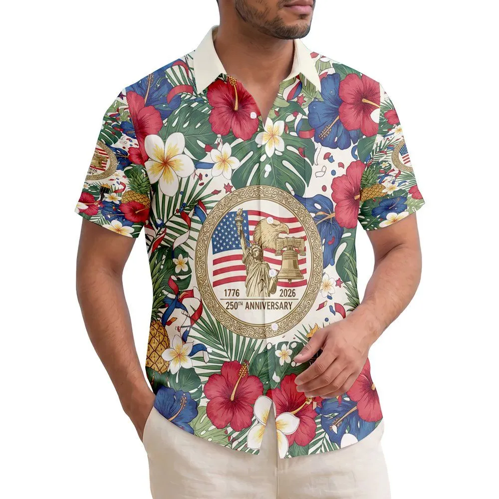 Bald Eagle Statue of Liberty Bell American Flag 1776-2026 - USA Independence Day 250th Hawaiian Shirt - 1