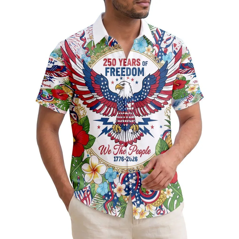 Bald Eagle American Flag Patriotic 1776-2026 - USA 250 Years of Freedom Independence Day Hawaiian Shirt - 1