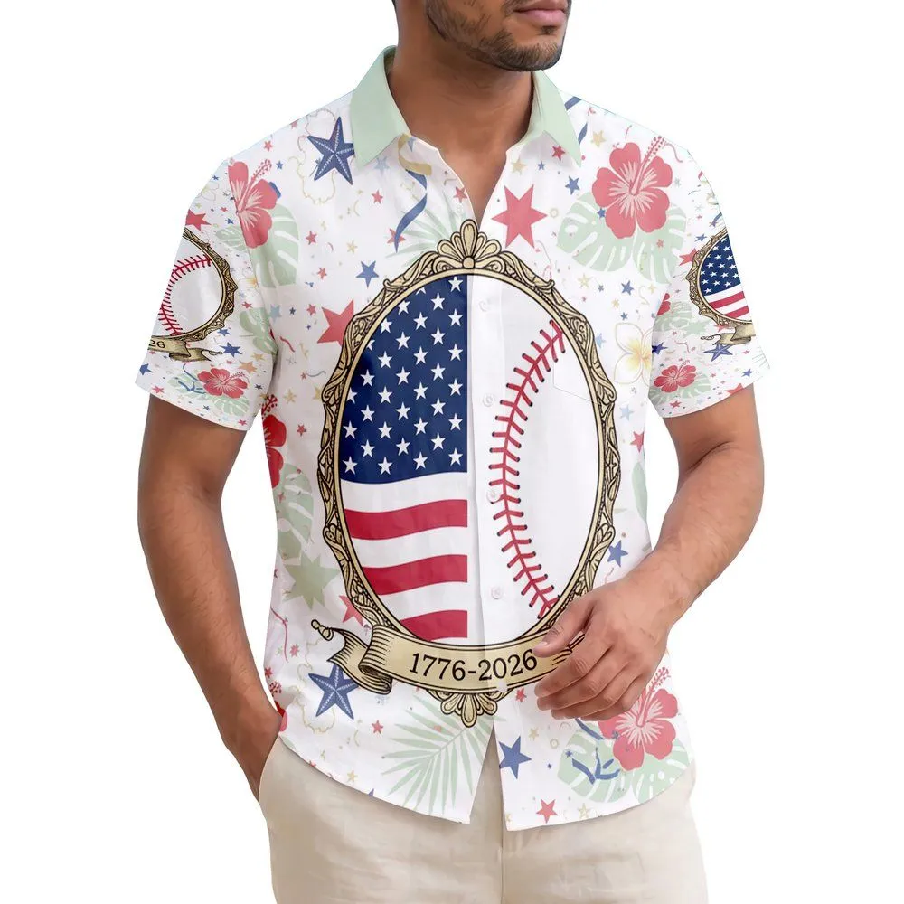 Vintage Baseball Flag Emblem 1776-2026 - USA 250 Years of Freedom Independence Day Hawaiian Shirt - 1