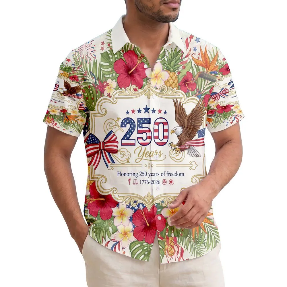 Bald Eagle American Flag 1776-2026 - USA 250th Anniversary Patriotic Tropical Hawaiian Shirt - 1