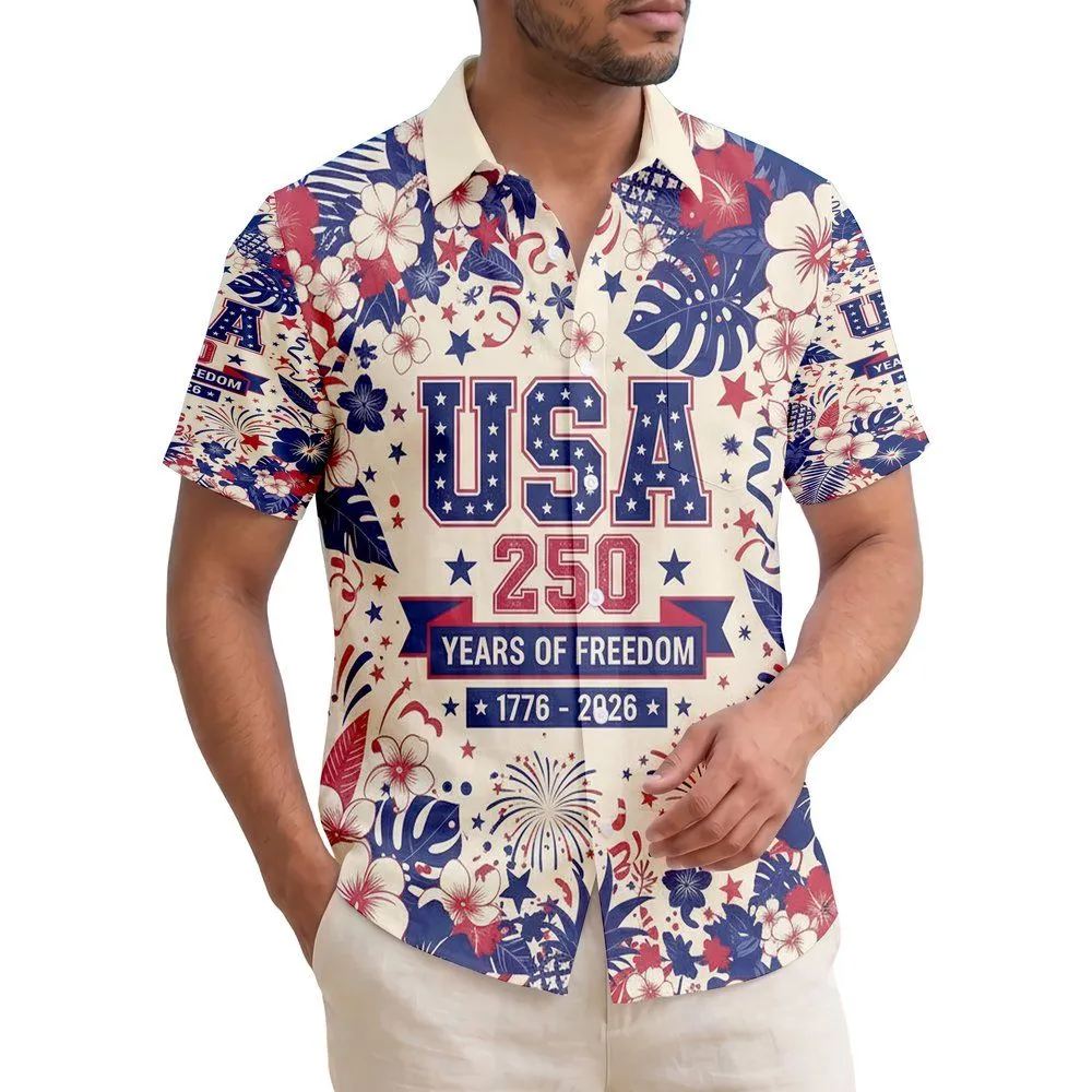 USA 250 Years of Freedom 1776-2026 - Patriotic Hawaiian Tropical Fourth of July Hawaiian Shirt - 1