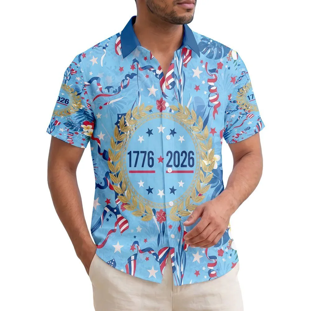1776-2026 Liberty Emblem Tropical Patriot - USA 250th Anniversary Independence Day Hawaiian Shirt - 1