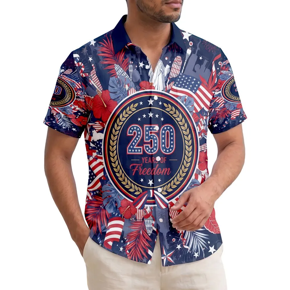 USA 250 Years of Freedom Emblem - Patriotic Hawaiian 1776 Independence Day Semiquincentennial Hawaiian Shirt - 1