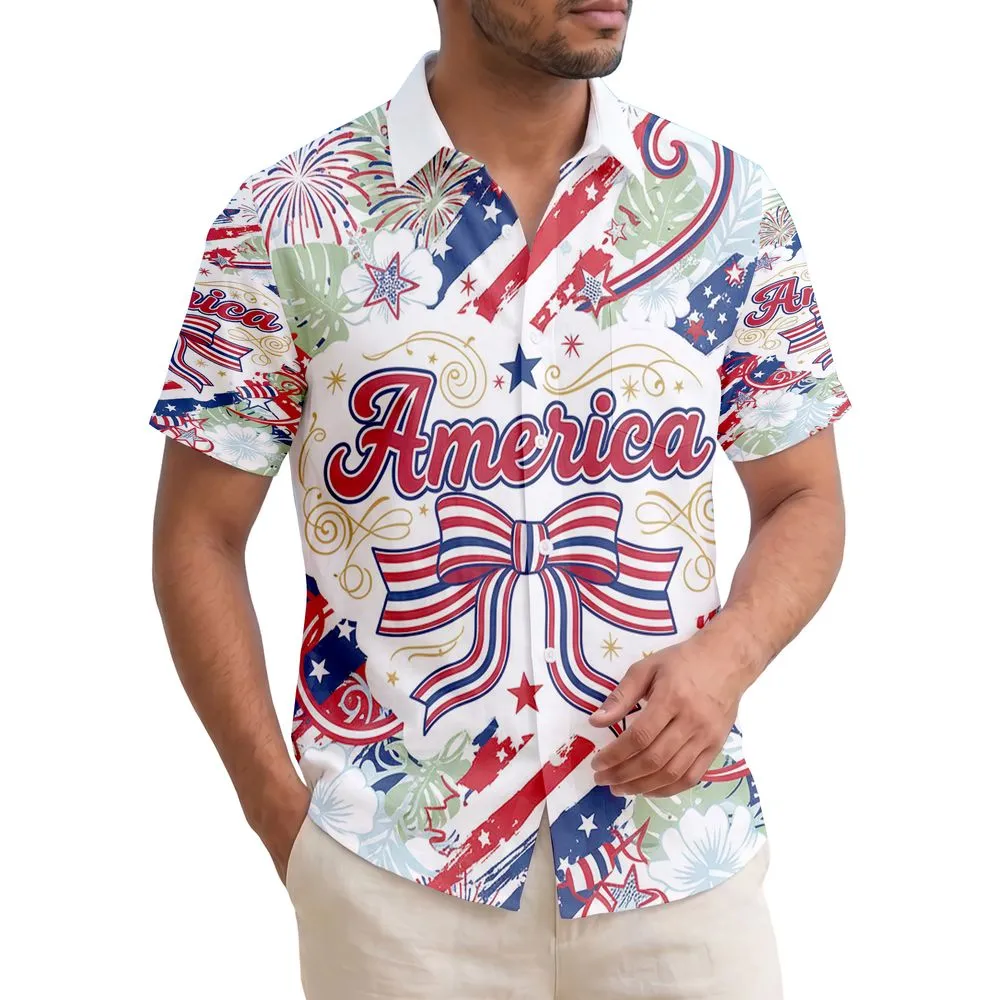 America Script Ribbon 1776-2026 - USA 250th Anniversary Patriotic Tropical Gift for Dad Hawaiian Shirt - 1