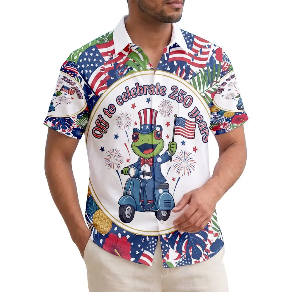 Cheerful Frog Scooter American Flag 1776 - USA 250th Anniversary Independence Day Celebration Hawaiian Shirt - 1