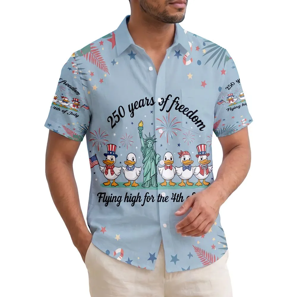 Patriotic Ducks Statue Liberty 1776-2026 - USA 250 Years of Freedom Independence Day Hawaiian Shirt - 1