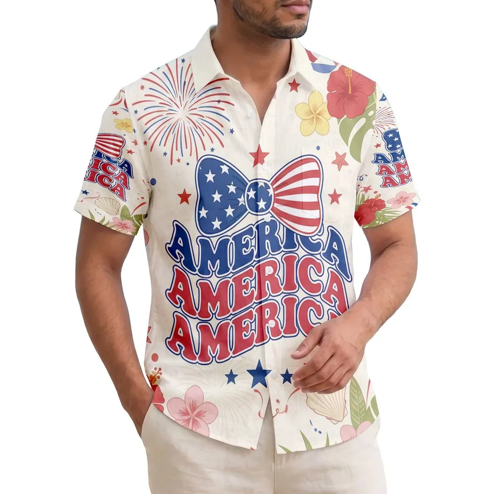 AMERICA Stacked Bow Patriotic Hawaiian - USA 250th Anniversary 1776-2026 Celebration Hawaiian Shirt - 1