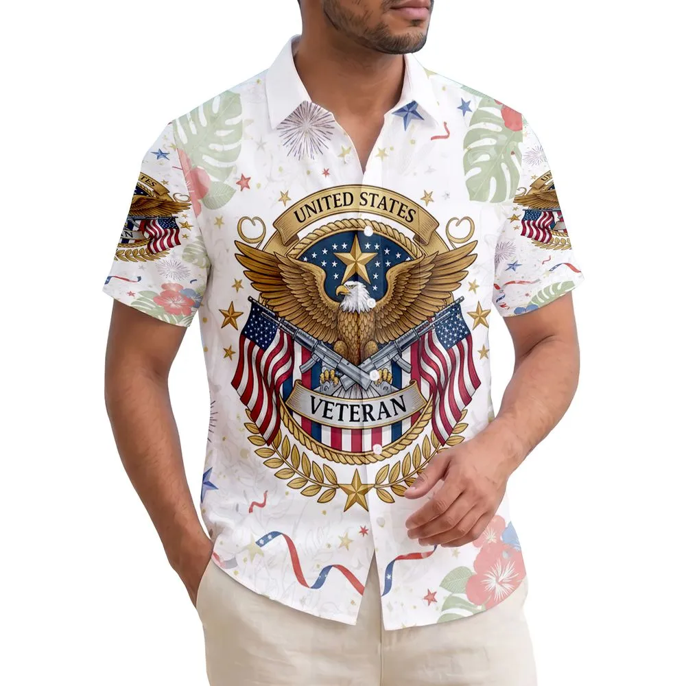 Bald Eagle American Flag Veteran Rifles Tropical - USA 250th Anniversary 1776-2026 Hawaiian Shirt - 1